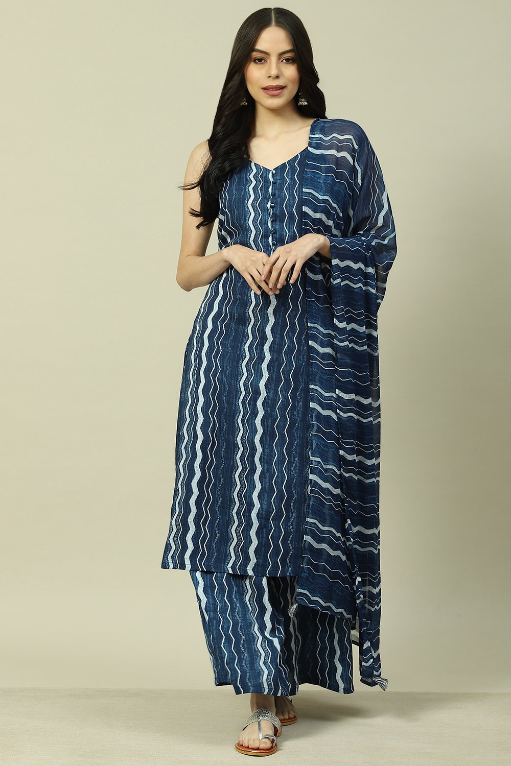 Indigo LIVA Straight Kurta Suit Set image number 0